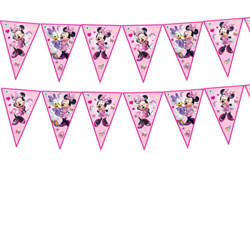 Banner Minnie triunghiuri, decor roz pentru prima zi de naștere a fetei
