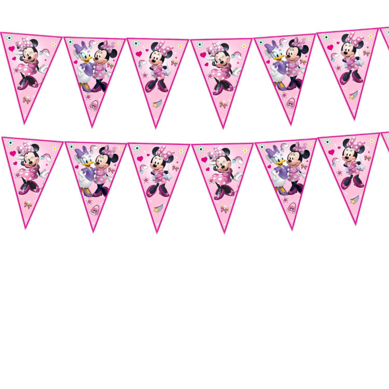 Banner Minnie triunghiuri, decor roz pentru prima zi de naștere a fetei