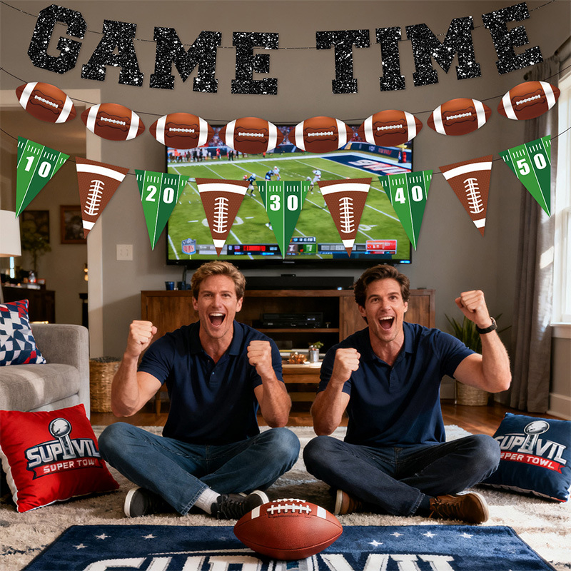 Steaguri pentru petrecere de fotbal american – decorațiuni cu steaguri triunghiulare, cu model geometric