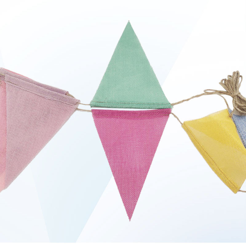 12 drapele triunghiulare din pânză cu aspect de in pentru decor de nunți și petreceri pentru copii
