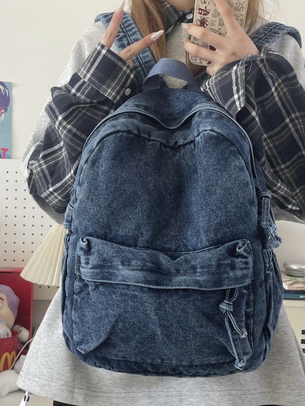 Retro denim ruksak velike kapacitete za učenice, casual japanskog stila, platneni kanvas ruksak