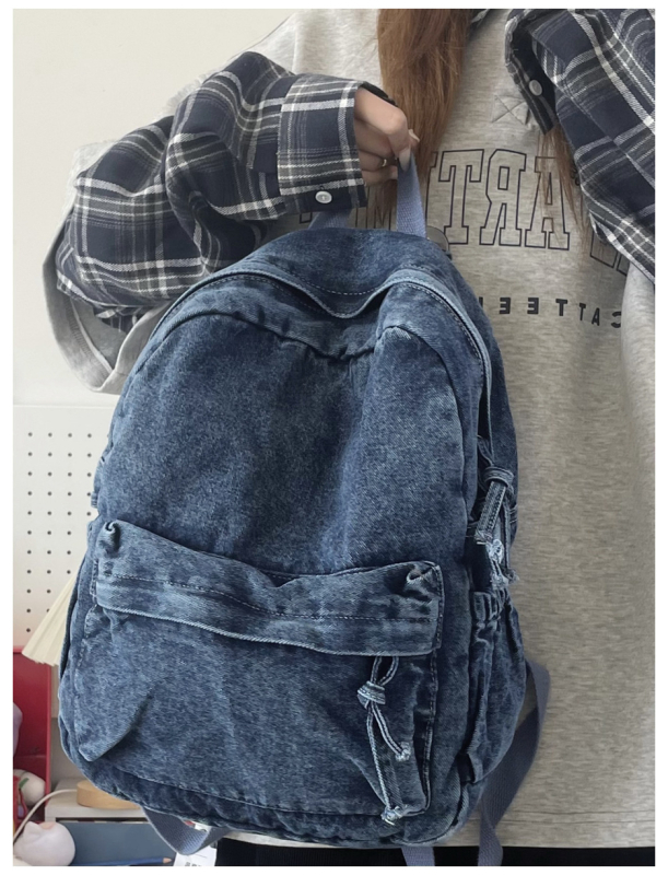 Retro denim ruksak velike kapacitete za učenice, casual japanskog stila, platneni kanvas ruksak