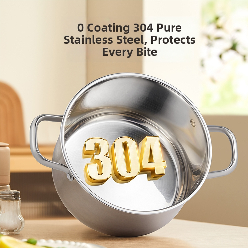 Oală de supă din oțel inoxidabil 304, grosime mare, pentru uz casnic, design modern, capac din sticlă, compatibilă cu plita pe gaz, destinată hranei pentru bebeluși