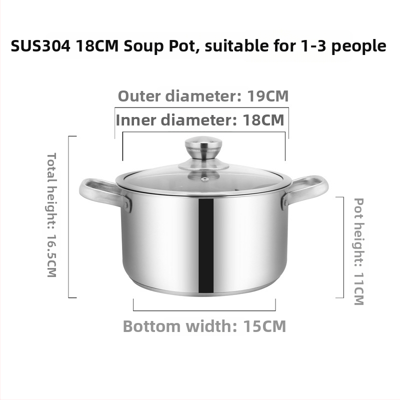 Oală de supă din oțel inoxidabil 304, grosime mare, pentru uz casnic, design modern, capac din sticlă, compatibilă cu plita pe gaz, destinată hranei pentru bebeluși