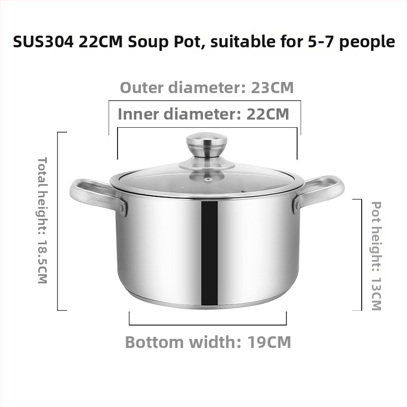 Oală de supă din oțel inoxidabil 304, grosime mare, pentru uz casnic, design modern, capac din sticlă, compatibilă cu plita pe gaz, destinată hranei pentru bebeluși