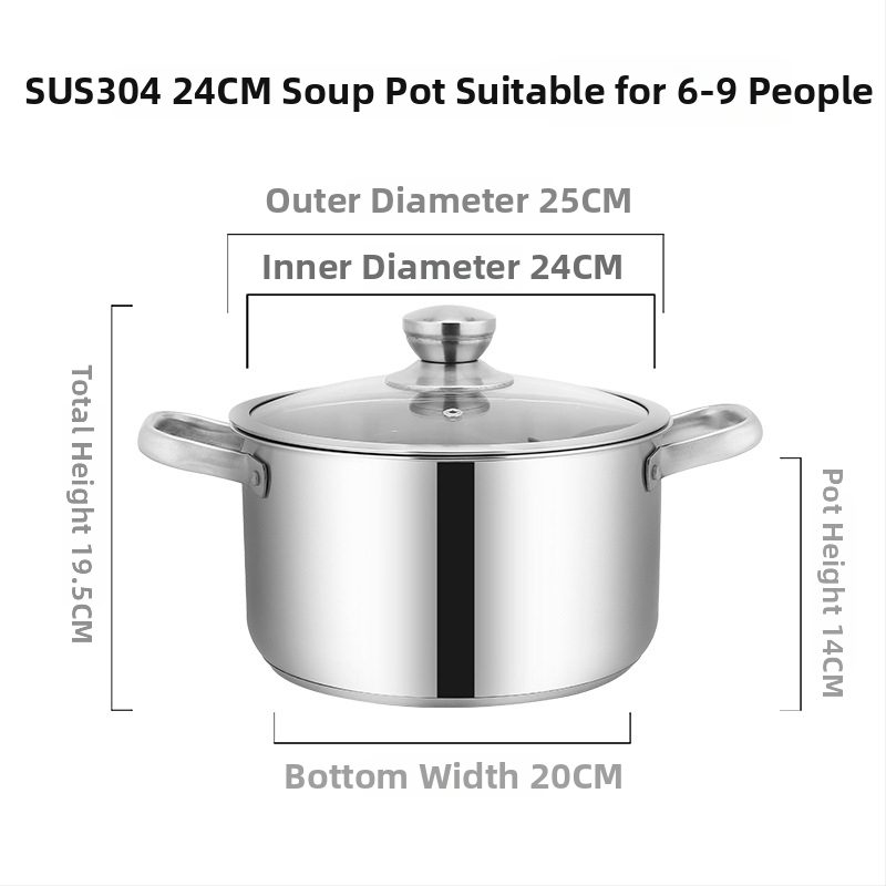 Oală de supă din oțel inoxidabil 304, grosime mare, pentru uz casnic, design modern, capac din sticlă, compatibilă cu plita pe gaz, destinată hranei pentru bebeluși