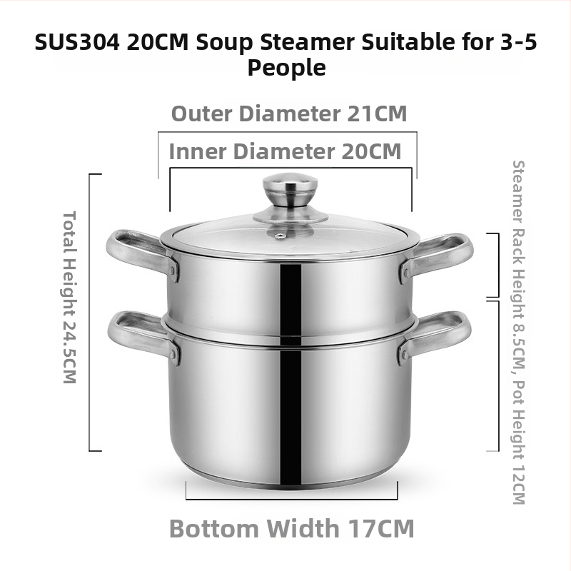 Oală de supă din oțel inoxidabil 304, grosime mare, pentru uz casnic, design modern, capac din sticlă, compatibilă cu plita pe gaz, destinată hranei pentru bebeluși
