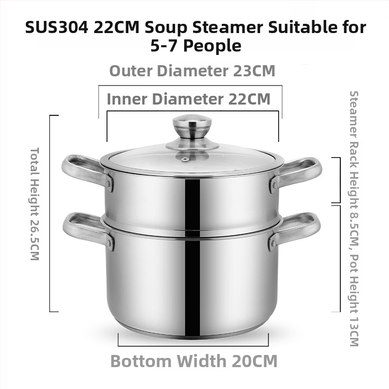Oală de supă din oțel inoxidabil 304, grosime mare, pentru uz casnic, design modern, capac din sticlă, compatibilă cu plita pe gaz, destinată hranei pentru bebeluși