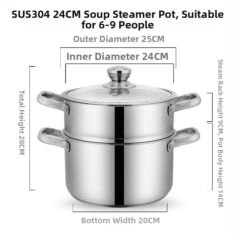 Oală de supă din oțel inoxidabil 304, grosime mare, pentru uz casnic, design modern, capac din sticlă, compatibilă cu plita pe gaz, destinată hranei pentru bebeluși