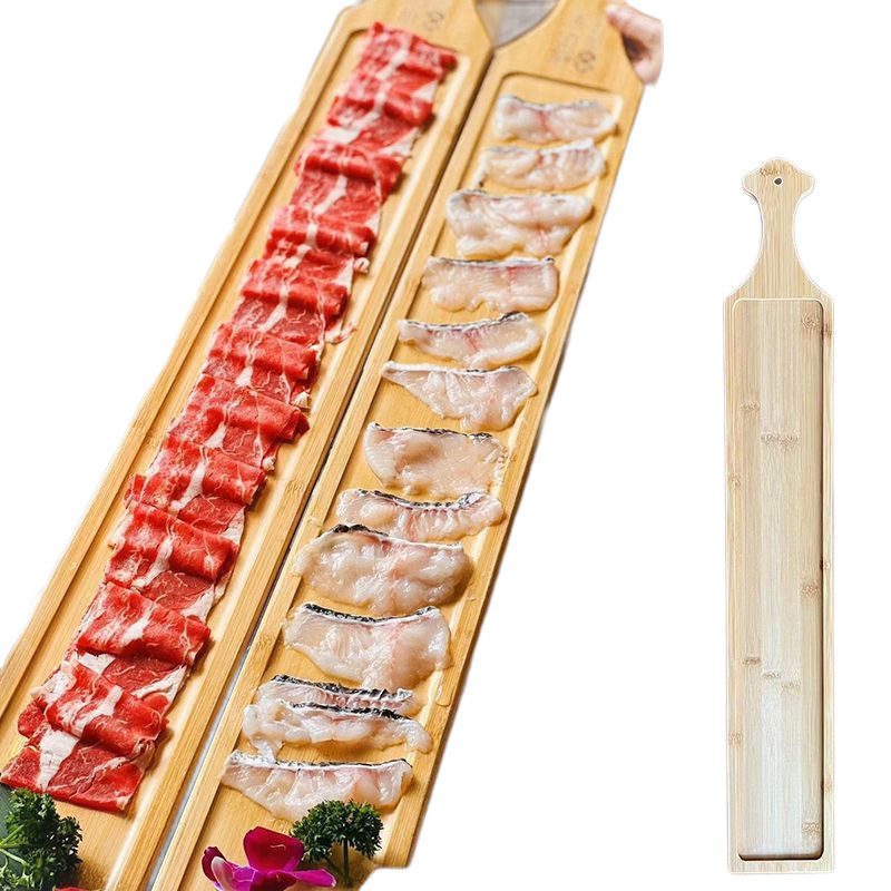 1 méteres bambuszfa tálca tálaláshoz – forró fazékhoz, marhahús- és báránytekercsekhez, sushihoz és grillhez – kreatív tálaló tál