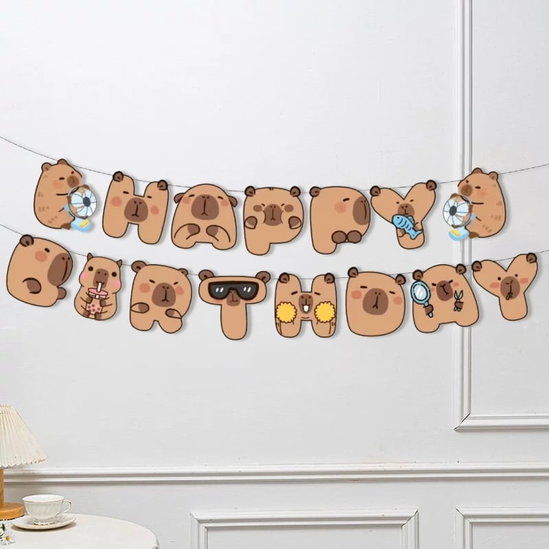 Banner Capybara de ziua pentru copii – Steaguri cu alfabet, desenate, pentru decorul petrecerii