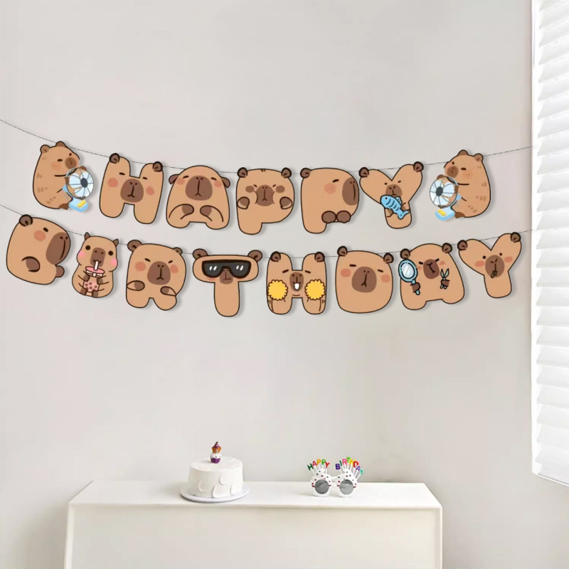 Banner Capybara de ziua pentru copii – Steaguri cu alfabet, desenate, pentru decorul petrecerii