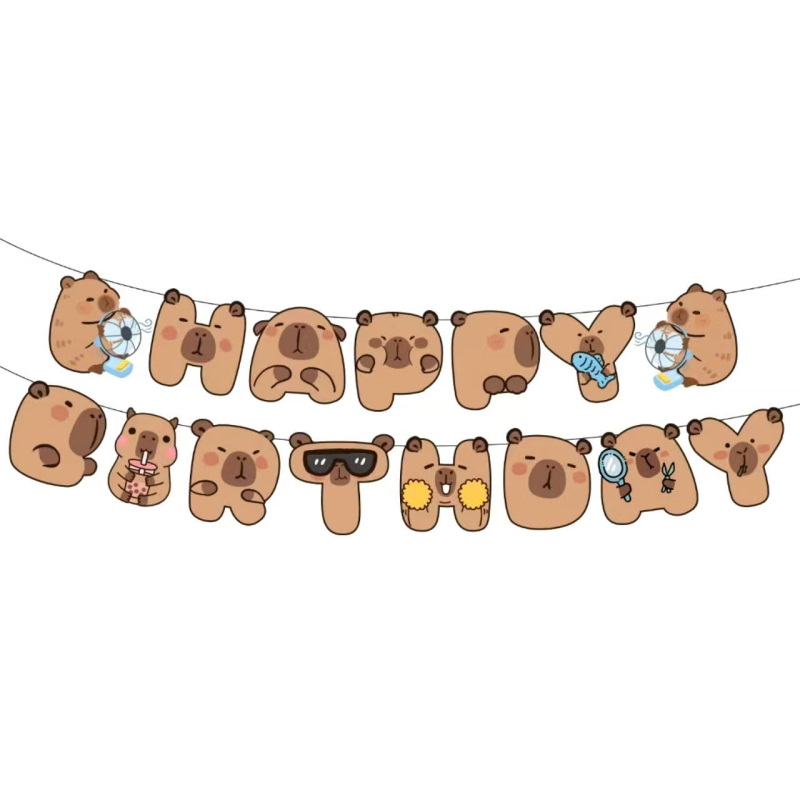 Banner Capybara de ziua pentru copii – Steaguri cu alfabet, desenate, pentru decorul petrecerii