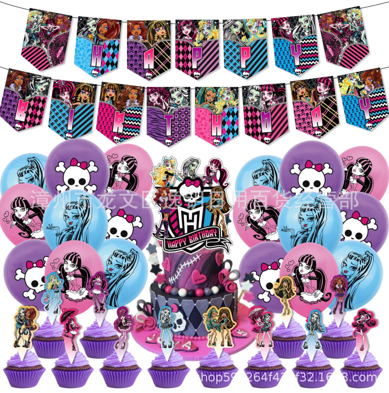 Decorațiuni pentru petrecerea Monster High School – Steaguri verzi pentru tort (13 × 18 cm)