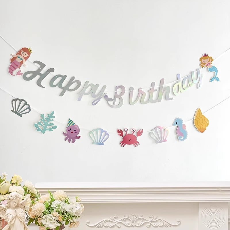 Steaguri cu sirene pentru petrecerea copiilor – set decorativ de stegulețe pe șnur