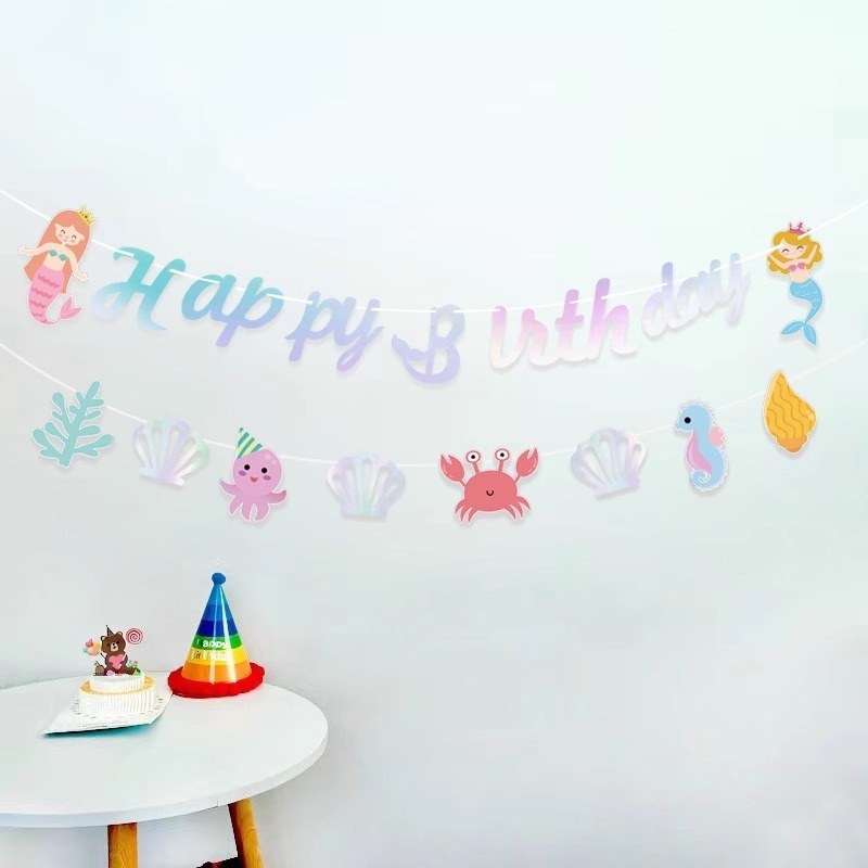 Steaguri cu sirene pentru petrecerea copiilor – set decorativ de stegulețe pe șnur