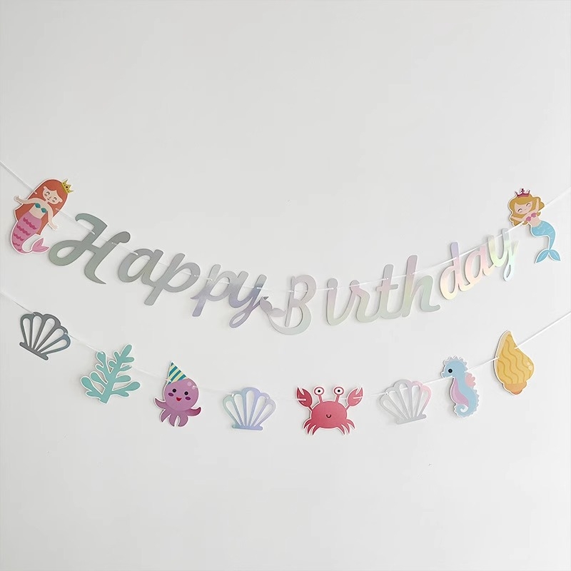 Steaguri cu sirene pentru petrecerea copiilor – set decorativ de stegulețe pe șnur