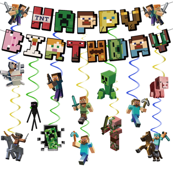 Minecraft pandantiv spiralat pentru petrecere de naștere – decor banner Pixel Wars
