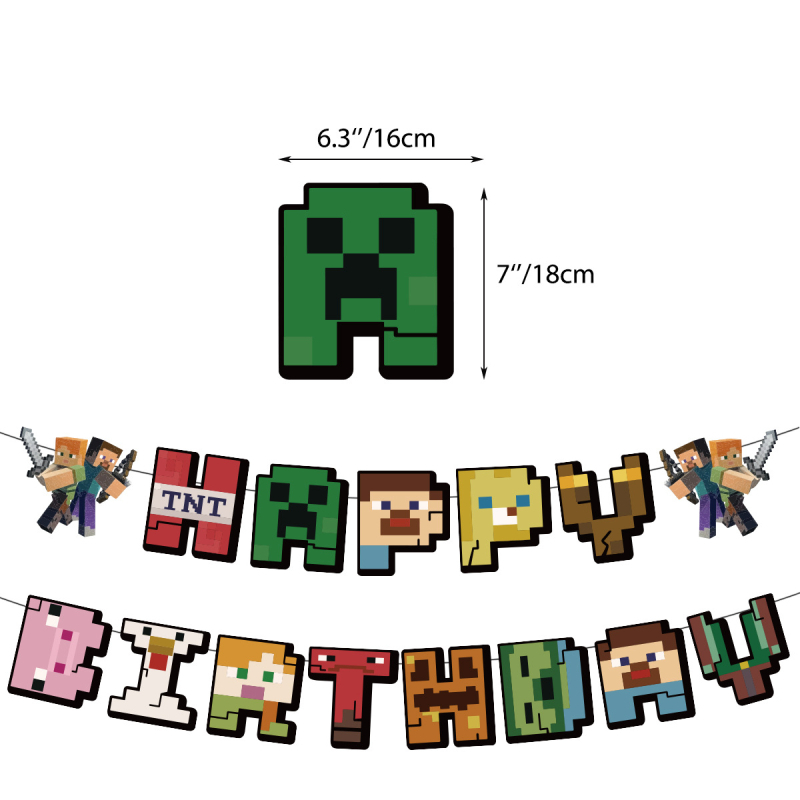 Minecraft pandantiv spiralat pentru petrecere de naștere – decor banner Pixel Wars