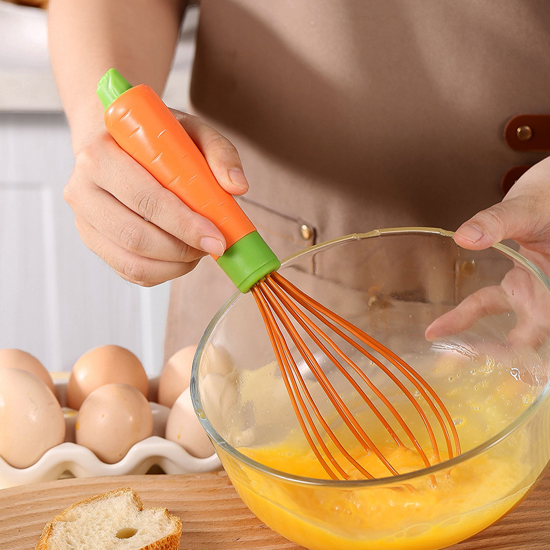 Tel de ouă din silicon, cu mâner din plastic — tel manual pentru ouă, smântână și aluat