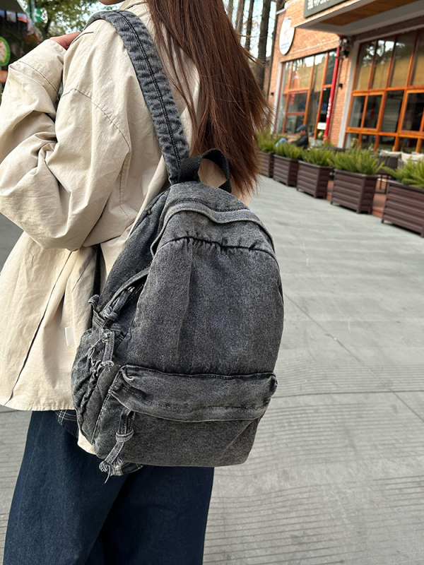 Ispran denim ruksak, unisex, retro japanski stil, lagan svakodnevni studentski ruksak
