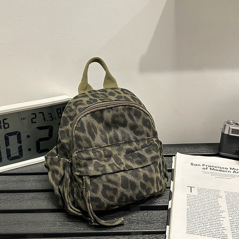 Leopard print kamuflažni platneni ruksak, unisex studentski, za vanjsku i svakodnevnu upotrebu, veliki kapacitet
