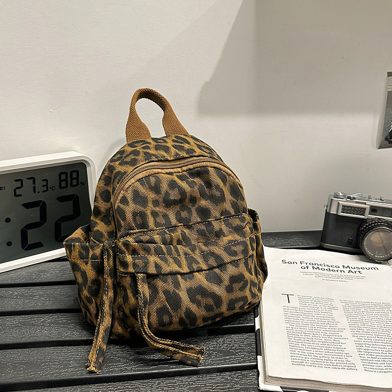 Leopard print kamuflažni platneni ruksak, unisex studentski, za vanjsku i svakodnevnu upotrebu, veliki kapacitet