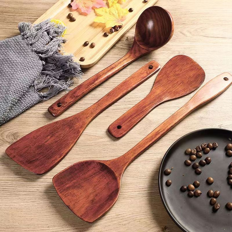 Unique spatulă de bucătărie cu mâner lung din lemn, lingură din lemn și spatulă pentru orez, design înclinat, rezistentă la temperaturi înalte, pentru uz casnic