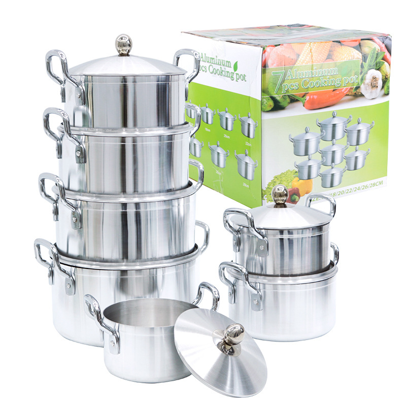 Set de vase de bucătărie din aluminiu, 7 piese, cu capace din oțel