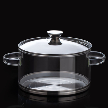 Oală de supă din sticlă borosilicată, cu fund din oțel inoxidabil și mâneri duble