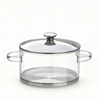 Oală de supă din sticlă borosilicată, cu fund din oțel inoxidabil și mâneri duble