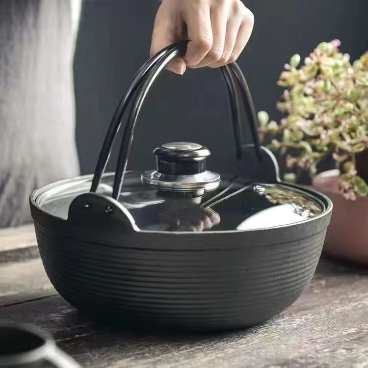 Oală din fontă netencuită, cu fund gros, stil japonez Sukiyaki, wok mic și oală de supă pentru uz casnic