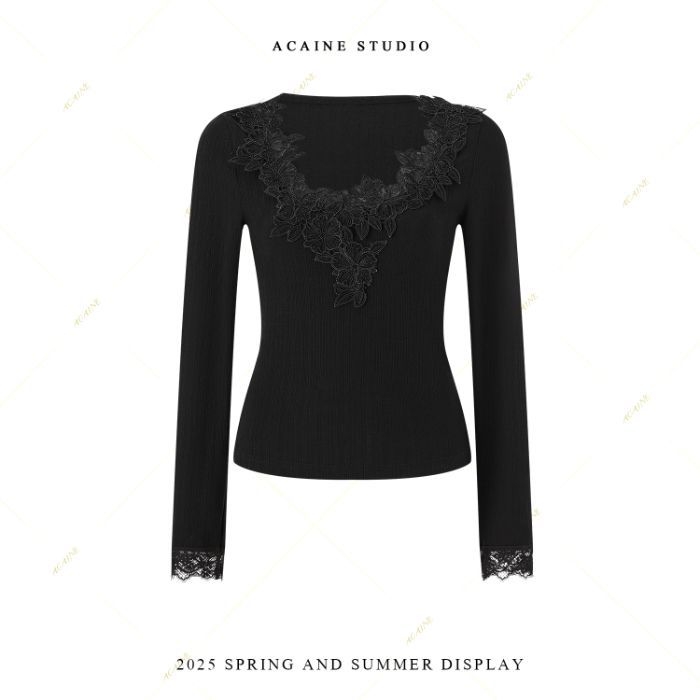 Ženski top s U izrezom, 3D cvjetnim uzorkom, slim fit, jesensko-zimski francuski stil