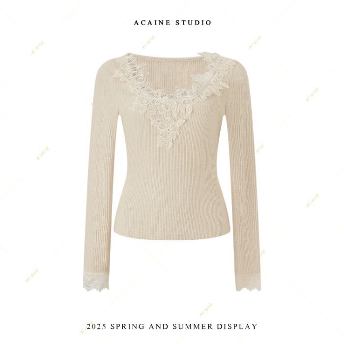 Ženski top s U izrezom, 3D cvjetnim uzorkom, slim fit, jesensko-zimski francuski stil