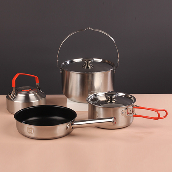 Set de vase de exterior din oțel inoxidabil 304: oală, ceainic, tigaie, oală de gătit, oală de lapte și oală agățată