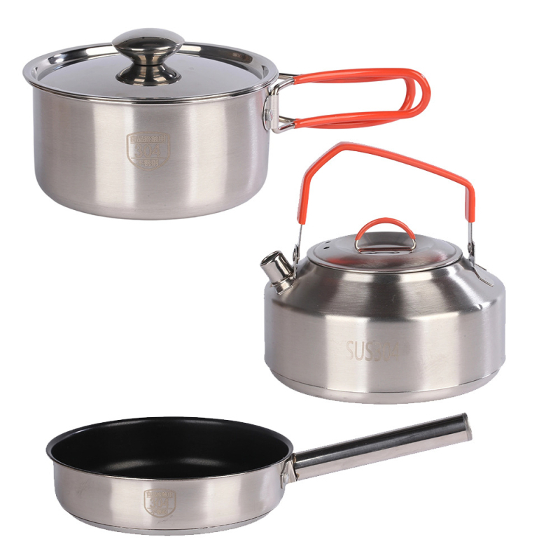 Set de vase de exterior din oțel inoxidabil 304: oală, ceainic, tigaie, oală de gătit, oală de lapte și oală agățată