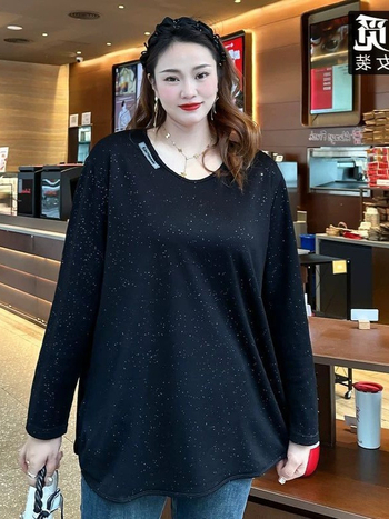 Plus-size ženska majica s V-izrezom, širokog kroja, dugi rukavi, srednje dužine, za proljeće i jesen