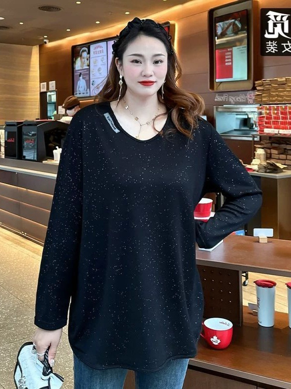 Plus-size ženska majica s V-izrezom, širokog kroja, dugi rukavi, srednje dužine, za proljeće i jesen