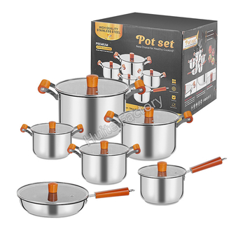 Set de vase din oțel inoxidabil cu mâner din lemn – set complet de oale și tigăi