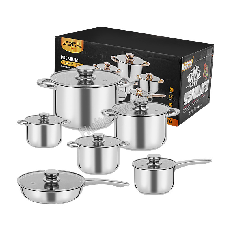 Set de vase din oțel inoxidabil cu mâner din lemn – set complet de oale și tigăi