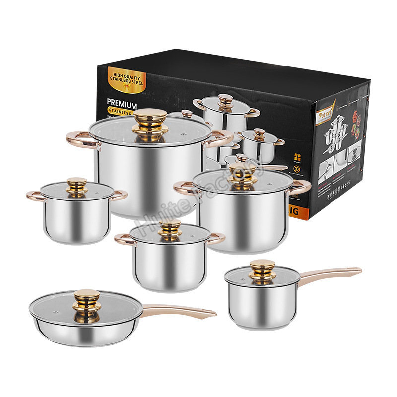 Set de vase din oțel inoxidabil cu mâner din lemn – set complet de oale și tigăi