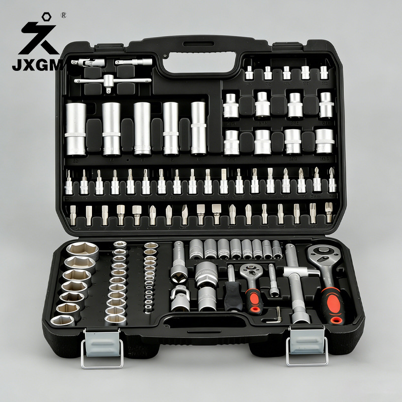 Set de scule auto, 108 piese, din oțel carbon, cutie Jiuxin, multifuncțional, DIY manual