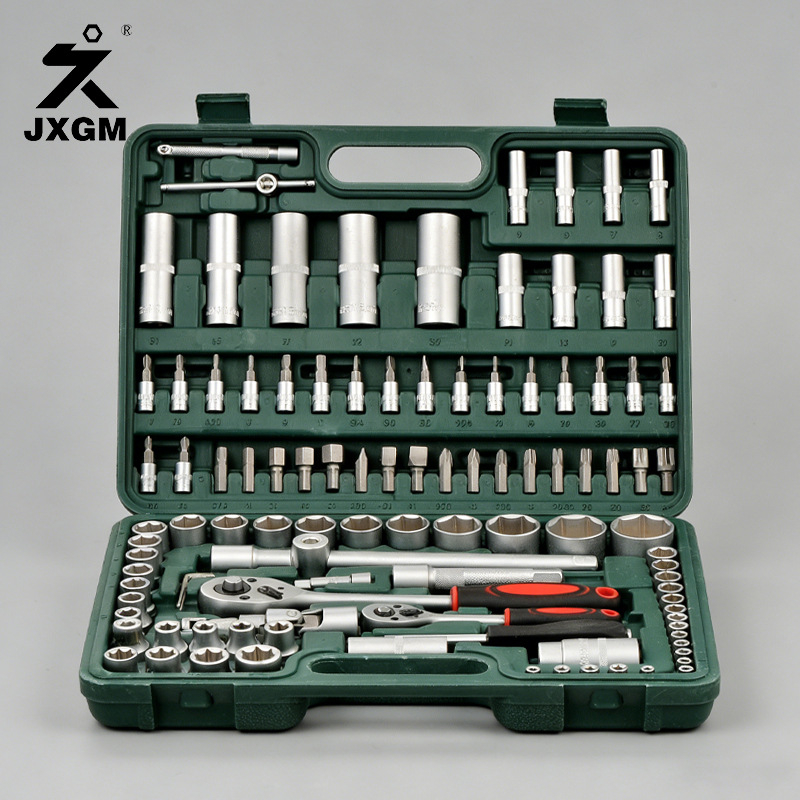 Set de scule auto, 108 piese, din oțel carbon, cutie Jiuxin, multifuncțional, DIY manual