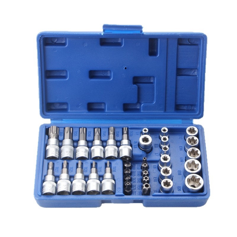 Set de 34 piese cu socluri și bituri, tip E, pentru reparații auto