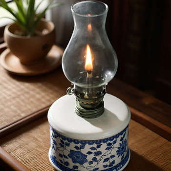 Lampă ceramică de unt, în stil chinezesc — suport pentru altarul templului, ofrande către Buddha
