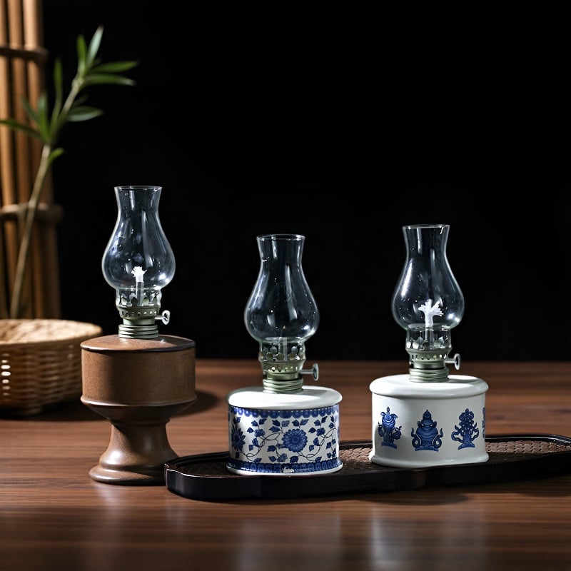 Lampă ceramică de unt, în stil chinezesc — suport pentru altarul templului, ofrande către Buddha