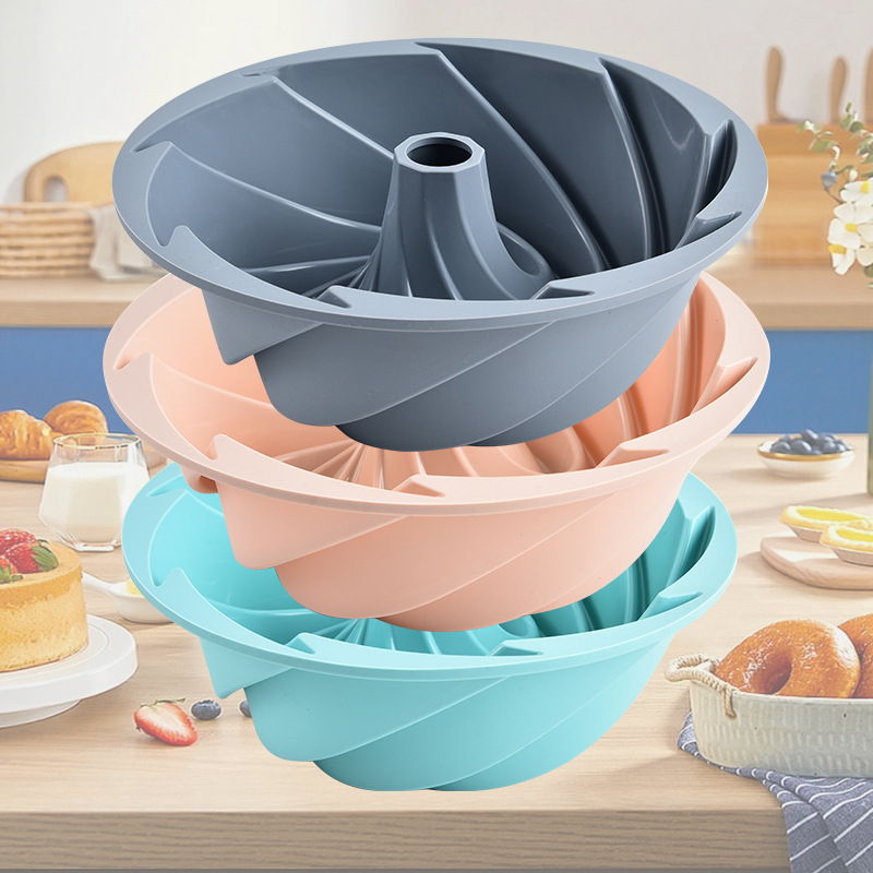 Formă din silicon pentru tort, formă pentru chiffon cake, tavă circulară cu spirală pentru coacere, tavă multifuncțională pentru prăjituri