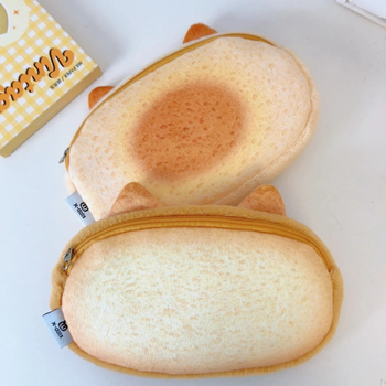 Penar din pluș în formă de toast cu pisică, capacitate mare, design drăgălat în stil japonez