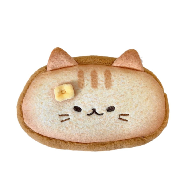 Penar din pluș în formă de toast cu pisică, capacitate mare, design drăgălat în stil japonez