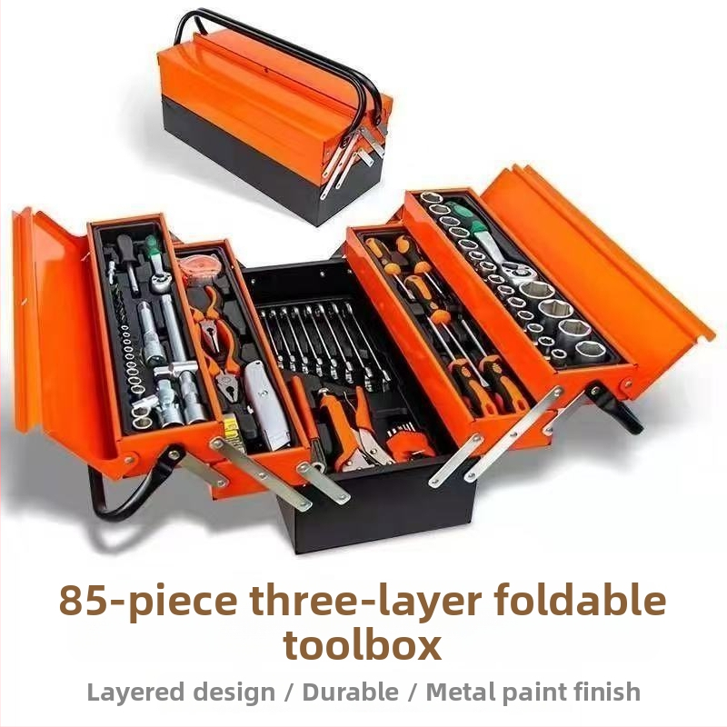 85-dielny trojvrstvový sklopný box na nástroje s ratchet wrench pre opravy auta – viacúčelový set